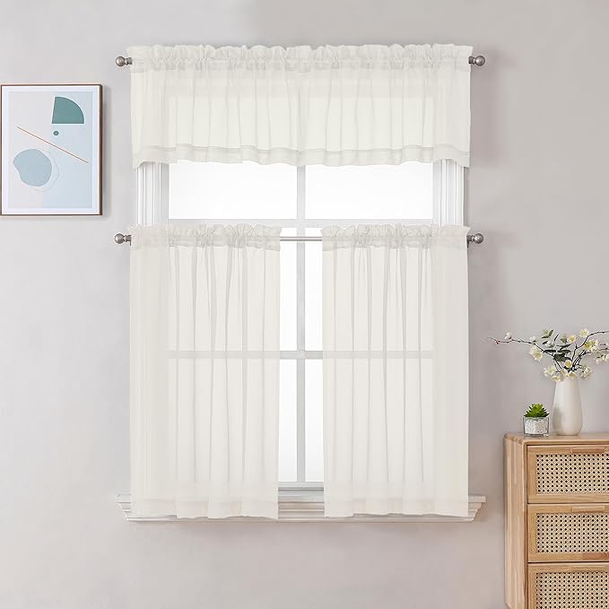 Gwine Ivory Valances for Windows, Small Light Filtering Rod Pocket Cafe Valance - Image 2