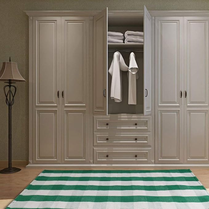 uxcell Buffalo Check Rug,Plaid Outdoor Rug,Layered Door Mat,Cotton Gingham Rugs,Floor Mat for Front Porch/Runner/Bedroom/Kitchen/Farmhouse 59"x35" Green & White