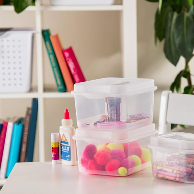 Sterilite FlipTop, Stackable Small Storage Bin with Hinging Lid, Plastic Container to Organize Desk at Home, Classroom, Office, Clear, (Pack of 12) | Bin with Hinged Lid, Stackable Multipurpose Organizer for Art & Craft Supplies, Accessories, Photos & ...