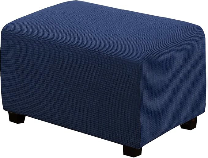 H.VERSAILTEX Ottoman Cover Slipcover Rectangle Fit Length 33"-38" Footrest Sofa Slipcovers Stool Cover Footstool Protector Covers Feature Stretch Thick Soft Jacquard Fabric Removable Washable - Navy