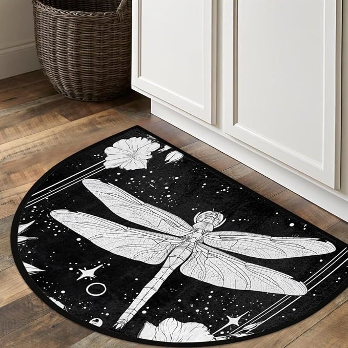 Dragonfly Half Round Door Mat Outdoor Doormat Bedroom Entrance Rug A15 | Vintage Dragonfly Semi Moon Door Mat Non-Slip Absorbent Kitchen Rug Indoor Welcome Bath Mat 36" X 24"
