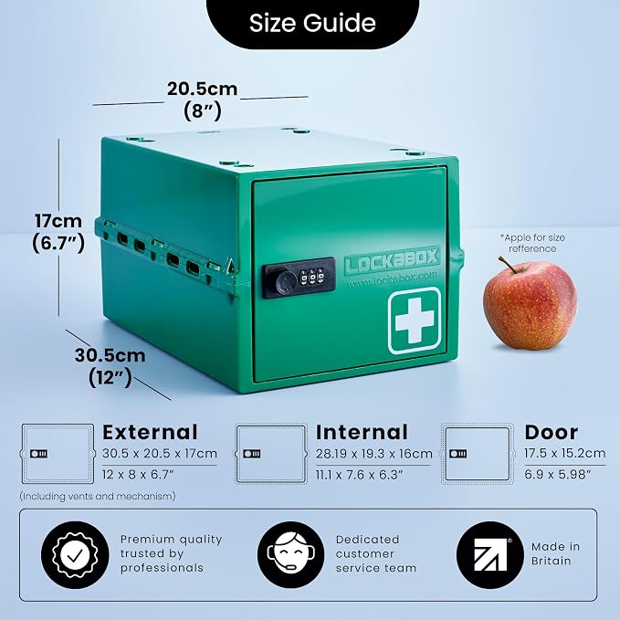 Lockabox One™ | Premium Medicine Lock Box | Medium Medication Lock Box With Code For Medicines, Vitamins & Supplements | External Size 12 x 8 x 6.6 inches (Medi Green)