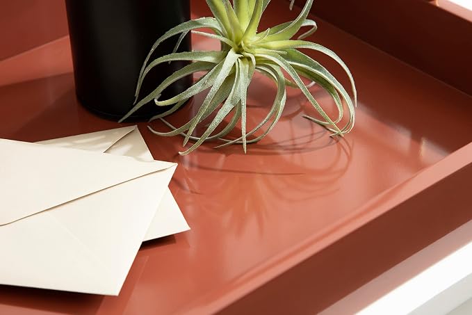 Kate and Laurel Lipton Decorative Modern Rectangular Tray, 16.5 x 12.25, Red and Gold, Chic Serving Tray for Storage, Organization, and Display