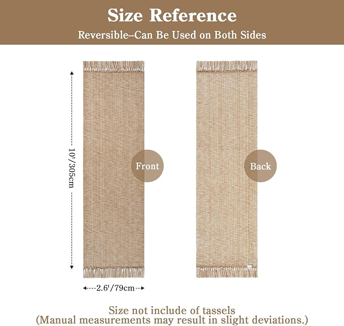 Collive Long Hallway Runner Rug 2.6' x 10', Washable Runner Indoor Entryway Rug, Tan/Cream Braided Woven Kitchen Runner Rugs Low-Profile Front Door Floor Carpet for Laundry Room Bedroom Doorway