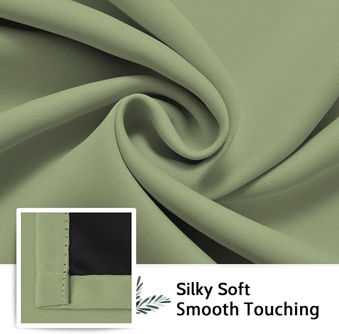 SimpleHome 100% Blackout Curtains for Bedroom,Thermal Insulated Grommet Window Drapes Room Darkening Sage Curtains for Living Room with Black Back,52 x 63 Inch,2 Panels