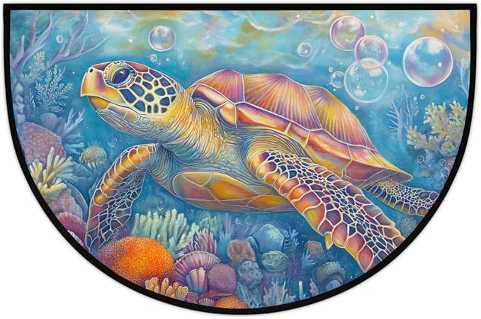 cfpolar Ocean Summer Sea Turtle Half Round Door Mat Indoor Entrance Half Circle Area Rug Semi Circular Door Mat Half Moon Rug for Floor Bathroom Living Room Bedroom Kitchen Fireplace 24"x36",A-09