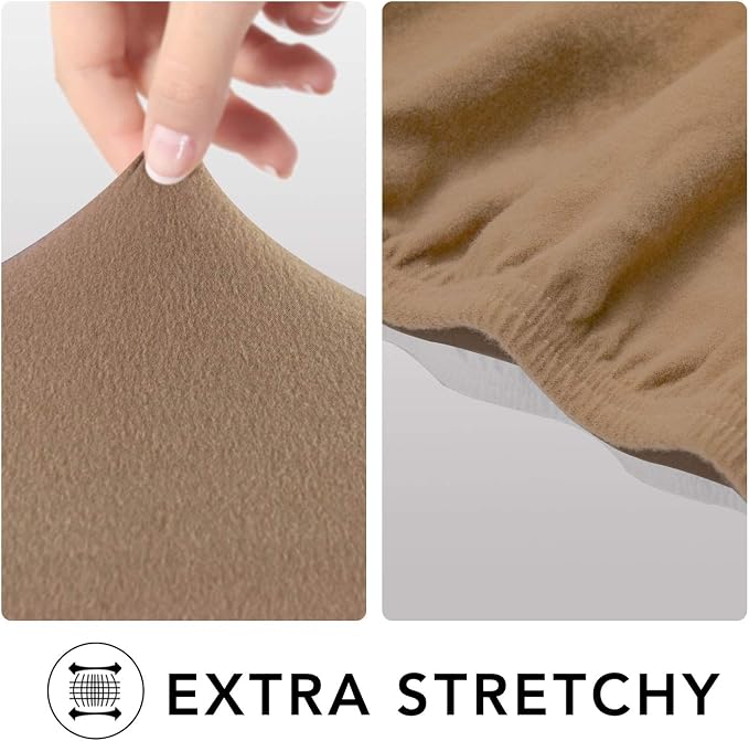 PureFit Stretch Loveseat Covers Fleece Couch Covers for Sofa Camel | 1-Piece Sofa Slipcover Soft Couch Protector, Sofa Cover Washable with Non Skid Foam and Elastic Bottom for Kids, Dogs