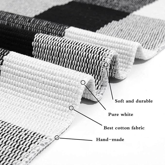 SEEKSEE Buffalo Plaid Rug 5' x 8' Black and White Area Rug, Washable Cotton Indoor Living Room Kitchen Dining Room Home Office Layering Rug Outdoor Patio Entryway Decor