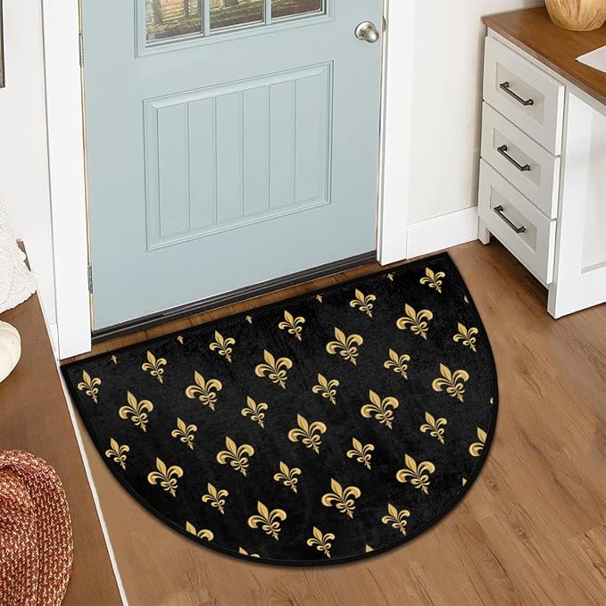 cfpolar Fleur De Lis Half Round Door Mat Indoor Entrance Half Circle Area Rug Semi Circular Door Mat Half Moon Rug for Floor Bathroom Living Room Bedroom Kitchen Fireplace 24"x36",A-01