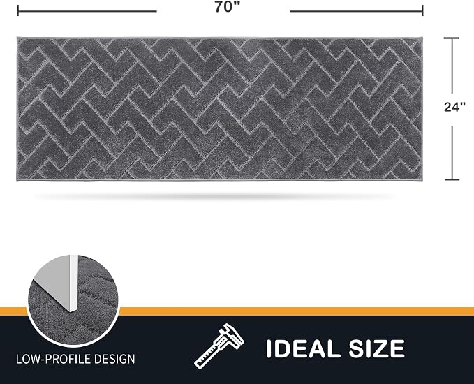 PURRUGS Dirt Trapping Door Mat 24" x 70", Non-Slip Machine Washable Entry Rug, Dog Doormat, Indoor Front Door Mat, Super Absorbent Entryway Rug for Muddy Shoes & Paws, Grey