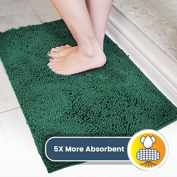 Muddy Mat® | Super Water Absorbent Door Mat Indoor, Microfiber Quick Dry Chenille Entryway Rug, Slip Resistant Front Door Mat, Indoor Mats for Entryway, Machine Washable Pet Rug, Dark Green 26" x 42"