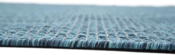 Unique Loom Collection Casual Transitional Solid Heathered Indoor/Outdoor Flatweave Area Rug (9' x 12' Rectangle, Teal/Navy Blue)