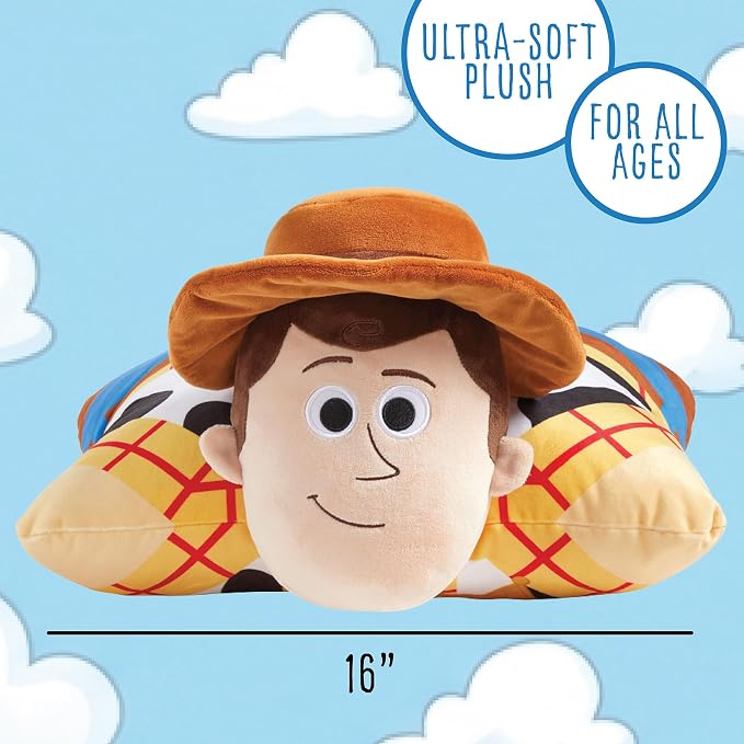 Pillow Pets Disney Pixar Woody, 16" Plush Toy | Soft Plush Pillow Companion, Unfastens into a Cozy Pillow at Night, Machine Washable, BPA and Phthalates Free