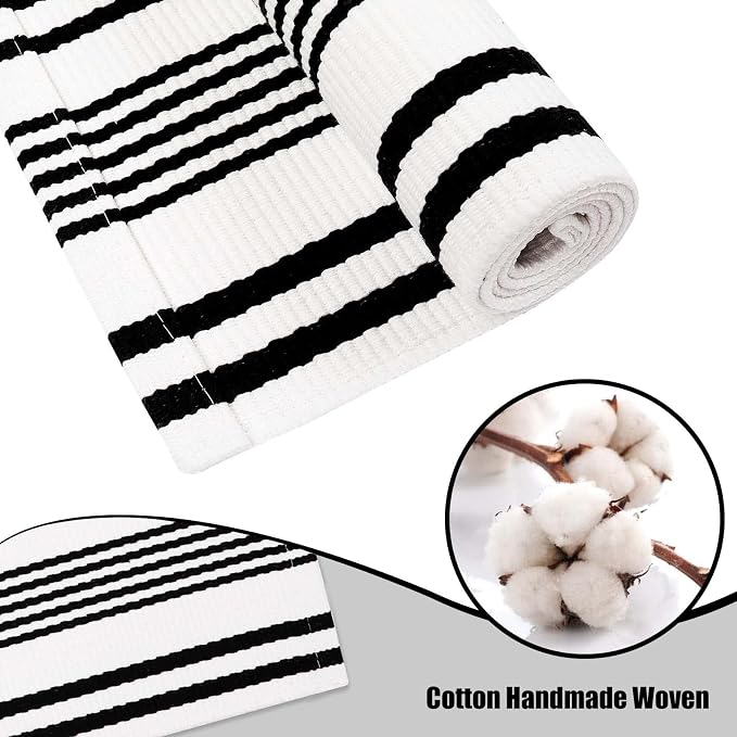 OJIA Front Door Rug 27.5"x43" Black and White Striped Outdoor Porch Rugs | Machine Washable Welcome Mat Cotton Woven Entryway Rug Front Door Mats for Porch/Farmhouse/Kitchen/Outside Entrance Decor
