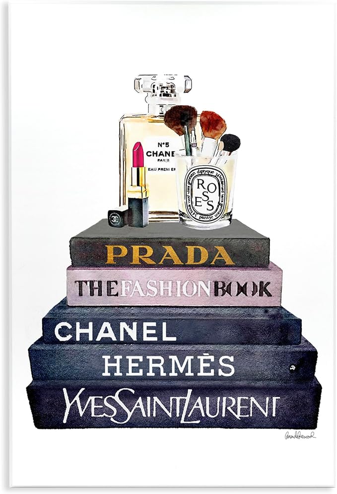 'Glam Fashion Book Set With Makeup'| Wall Plaque Art | Stupell Industries | 10 x 15 Inches, Easy to Hang and Sturdy, Made in USA, by Amanda Greenwood