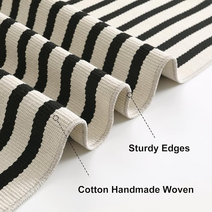 OJIA Front Door Mat Outside Entrance 24"x51" Striped Outdoor Mat Porch Rug | Machine Washable Indoor Outdoor Rug Layered Doormat Front Door Rug Cotton Woven Entryway Rug for Kitchen/Farmhouse/Home Decor