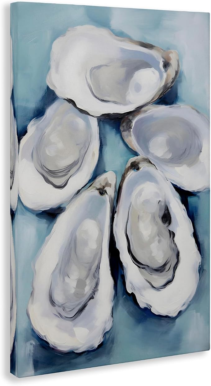 Five Oyster Shells Nautical, 20 x 30 Inch Canvas Wall Art | Stupell Industries · By Petal Prints Design · Ready to hang · Perfect for living room · bedroom · office · Made in USA