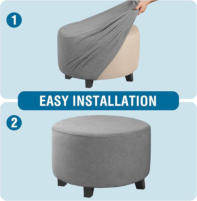 H.VERSAILTEX Ottoman Cover Stretch Ottoman Slipcover Round Ottoman Storage Cover Folding Stool Covers Furniture Protector Cover for Footrest Ottoman Fit Dia 30" - 41", Dove