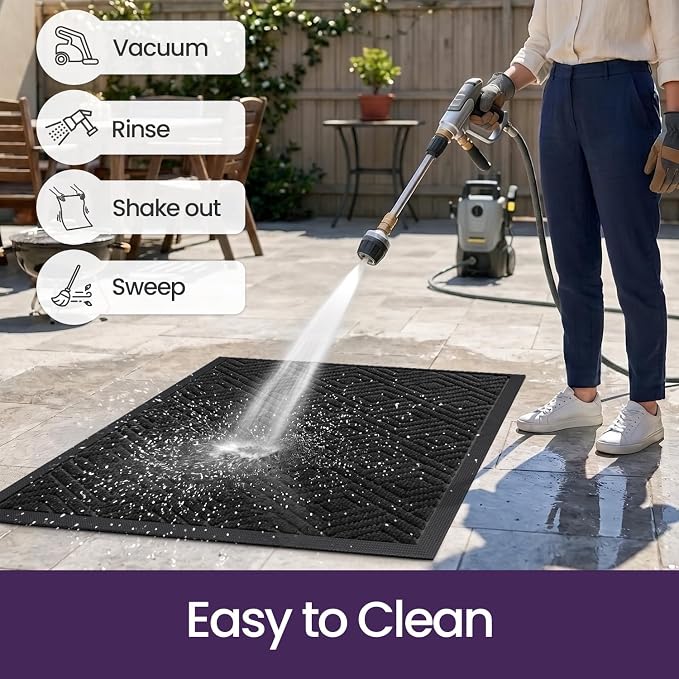 DEXI Front Door Mat Outside Entrance, 32x48 Heavy Duty Entry Doormat Dirt Trapper with Rubber Back, Non Slip Low Profile Floor Mats for Entryway Exterior Patio, Checkered Black