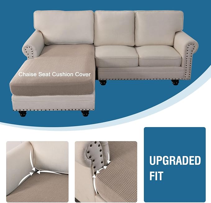 H.VERSAILTEX Sectional Couch Covers 1 Piece Chaise Slipcover L Shape Separate Cushion Couch Cover for Both Left/Right Sectional Couch (Seat Only: 1 Chaises, Sand)