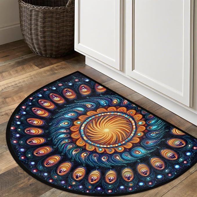 Geometry Galaxy Abstract Half Round Door Mat Non-Slip Semi Circle Rug Washable Half Moon Floor Rug Absorbent Bathroom Area Rugs for Outdoor Indoor Fireplace Mat Entryway Kitchen Decor Rugs