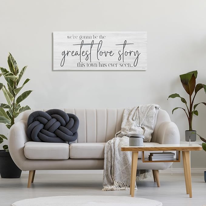 Greatest Love Story Typography, 17 x 40 Inch Canvas Wall Art | Stupell Industries · By Susie Boyer · Ready to hang · Romantic message for living room or family room · Made in USA