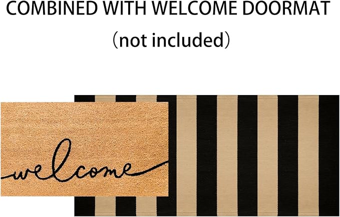 Front Porch Rug 24"x51",Black and Tan Striped Outdoor Rug Cotton Woven Washable Indoor Outdoor Doormat Farmhouse Small Area Rug for Porch/Entryway/Home Entrance Decor