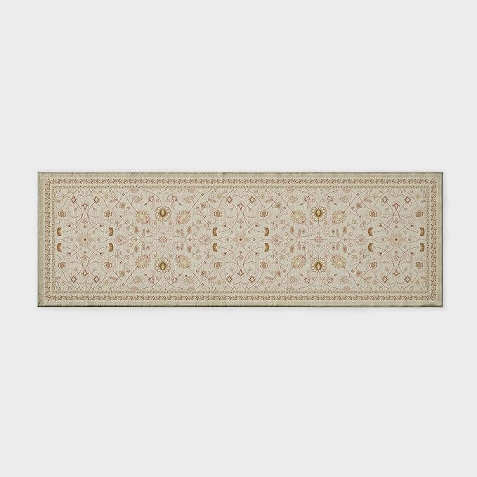 EVERGRACE Hallyway Area Runner Rugs 2x6, Boho Floral Faux Wool Indoor Outdoor Rugs, Washable Rugs for Bedroom Bathroom Living Room Kitchen, Low Pile Floor Mat Carpet for Home Decor, Natural Beige