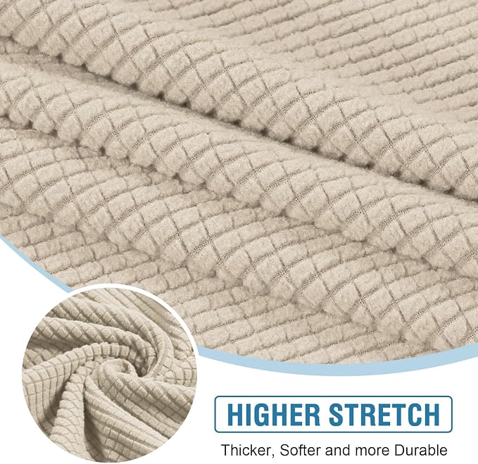 H.VERSAILTEX Sectional Couch Covers 4 Pieces Sofa Seat Cushion Covers L Shape Separate Cushion Couch Chaise Cover for Both Left/Right Sectional Couch (Seat Only: 1 Chaise + 3 Sofa, Natural)