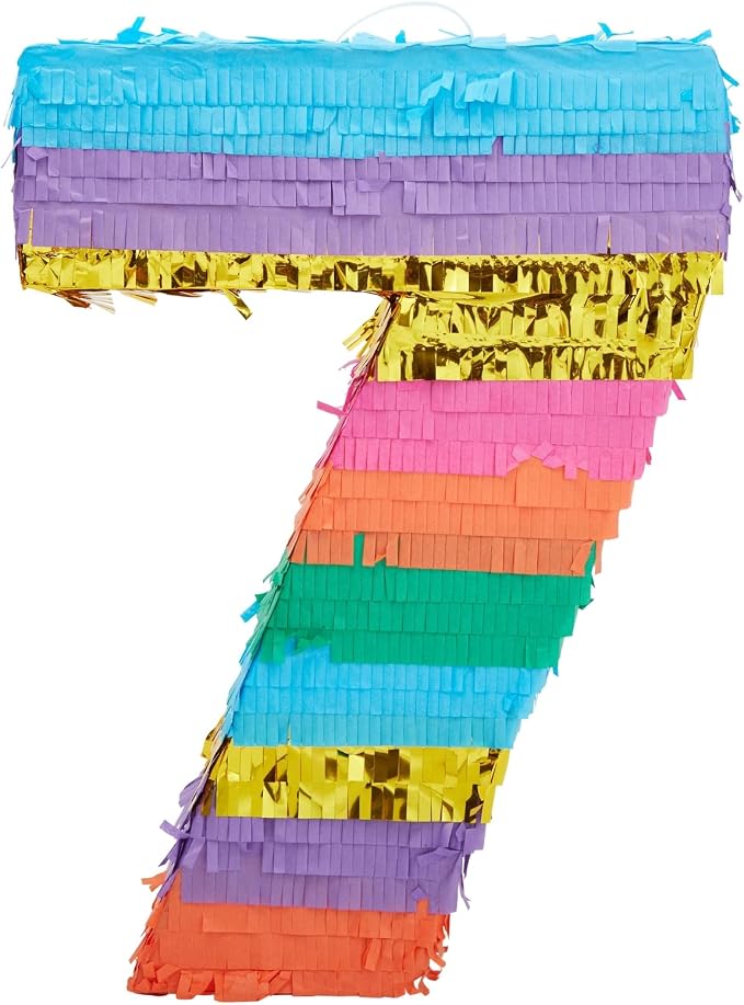 BLUE PANDA Rainbow Pinata 7 for Birthday Party Decoration - 12 x 16.75 x 3 In, Multicolored - Party Pinata for Girls & Boys Age 7