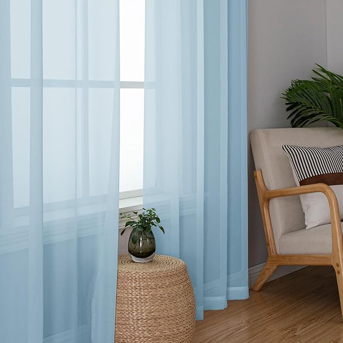 Lecloud Sky Blue Sheer Curtains 78 Inches Long 2 Panels, Light Filtering Voile - Image 2