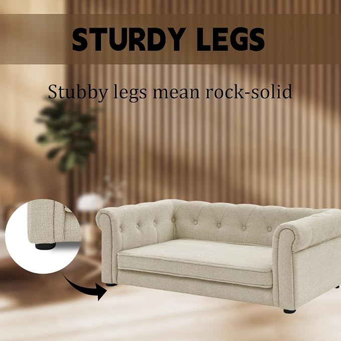 39" Dog Sofa Couch Bed for Small, Medium, Large Dogs,Memory Foam Pet Sofa with Removable Cover, Comfortable Pet Couch with Backrest and Armrests, Easy to Clean and Maintain（Beige）