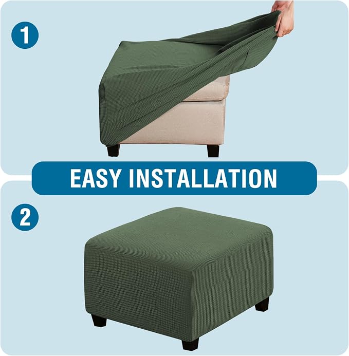 H.VERSAILTEX Square Ottoman Covers Ottoman Slipcovers Folding Storage Stool Furniture Protector Form Fit with Elastic Bottom, Stretch High Spandex Small Checks Jacquard Fabric(Medium,Bronze Green)