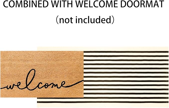 Striped Outdoor Rug 24"x51",Black and Beige Front Door Mat Cotton Woven Washable Farmhouse Layered Door Mats Throw Rugs for Porch/Bedroom/Home Entrance Decor