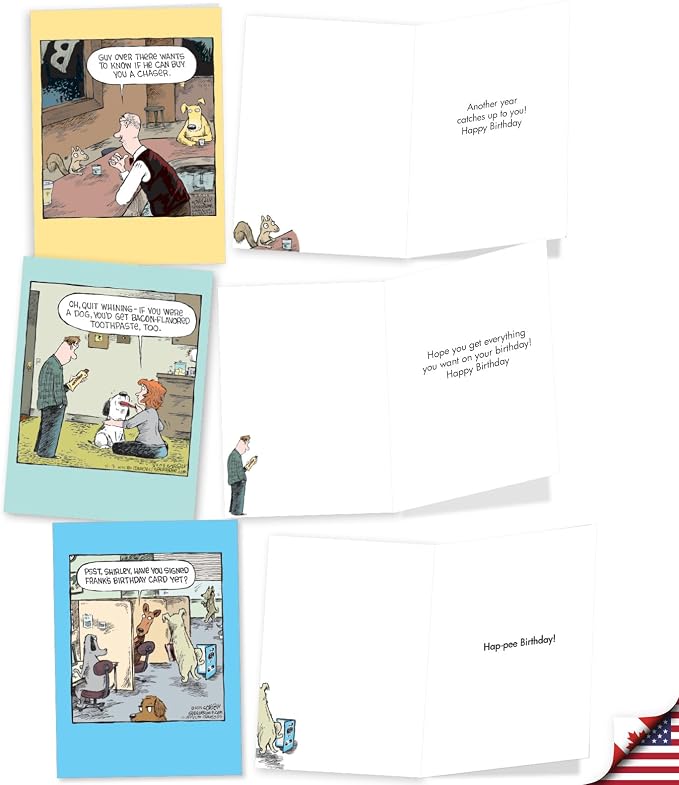 NobleWorks 20 Assorted Box Set Funny Birthday Greeting Cards w/ 5 x 7 Envelopes For Men, Women (10x2 Designs) Dave Coverly's Dog Days AC2665BDG-B2x10
