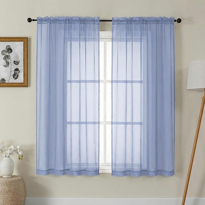 Gwine Denim Blue Sheer Curtains 63 Inch Length by Gwine