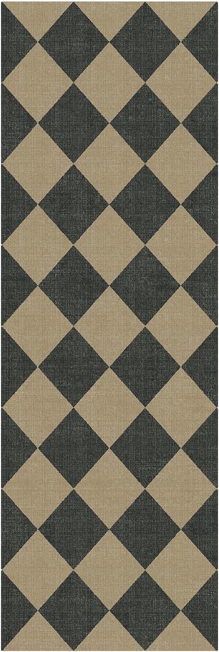 Lessymo Kitchen Runner Rug 2x6, Checkered Jute Rugs Washable Non Slip | for Entryway Hallway, Farmhouse Diamond Bedside Rugs Indoor Outdoor Carpets for Patio Porch, Stain Resistant, Black/Beige