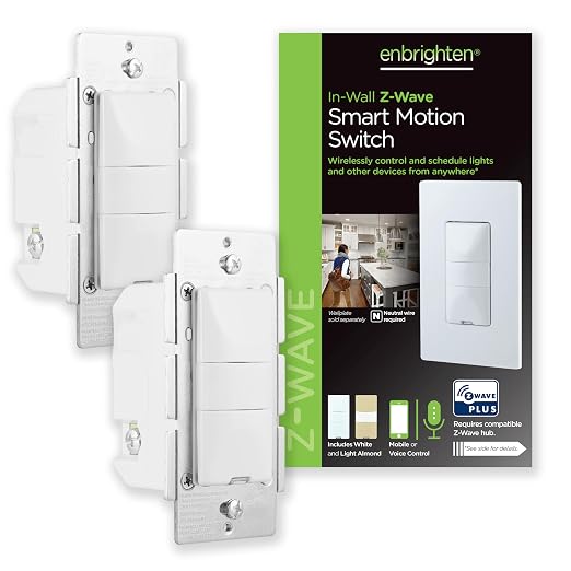 Enbrighten Z-Wave Motion Sensing Light Switch, White & Light Almond, 2 Pack | Occupancy and Vacancy Sensors, 45ft Detection Range, 180 Degree Zone, Hub Required, Works with Alexa & Google Home