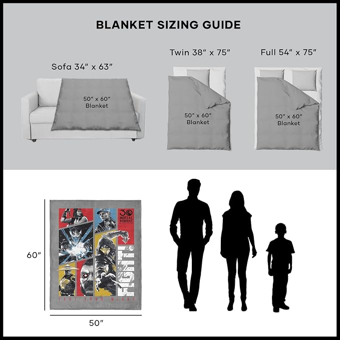 Mortal Kombat Silk Touch Throw Blanket – Test Your Might, Ultra-Soft Fleece, Plush & Lightweight, 50 x 60