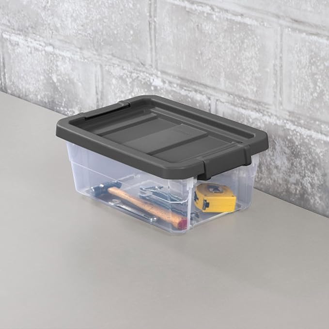 Sterilite Modular Stacker Box with Latching Lid, 16 Quart, 12-Pack | Clear Plastic Storage Bins - Stackable Organizing Container Boxes for Closet, Bathroom, and Office