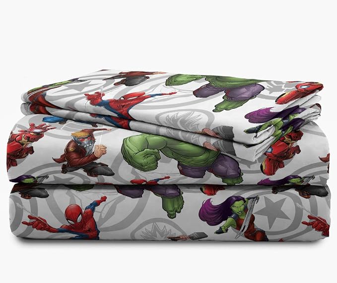 Jay Franco Kids Sheet Set with Fitted, Flat Sheets & Pillow Cover - Ultra-Soft Bedding with Pillowcase for Room Decor, Multi - Avengers, 4 Piece Full