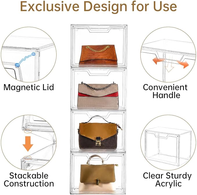 Stackable Acrylic Display Case,Clear Storage Bins with Lid for Collectibles | Purse Organizer ,Storage Boxes/Bins with Lids, Closet Organizers and Storage for HandBags, Hat, Collectibles and Lego