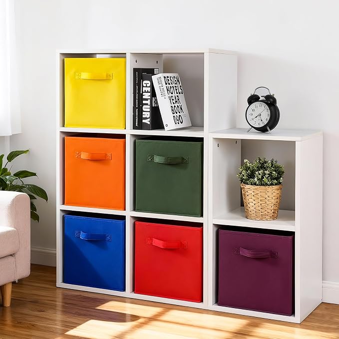 Stero 13x13x13 Inch Fabric Storage Bins 6 Pack Fun Colored Durable Storage Cubes with Handles Foldable Cube Baskets for Home, Kids Room, Closet and Toys Organization Orange-Multi Colors-2