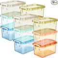 Wenqik 12 Pack Colorful Plastic Storage Bins with Lids 4 Quart Small Storage Latch Box Stackable and Nestable Clear Organizer Bins with Latching Handle and Buckle for Organizing (Pastel)