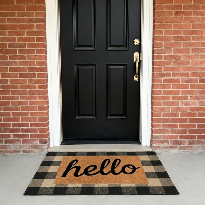 Brown and Black Buffalo Plaid Rug 2'4'' x 3'7'', Washable Farmhouse Non-Slip Checkered Doormat, Indoor Outdoor Floor Mat for Living Room, Bedroom, Entryway, Kitchen, Laundry Room