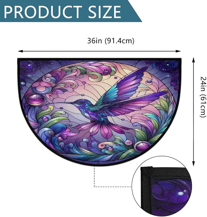 Purple Hummingbird Half Round Door Mat Semi Circle Rug Half Moon Doormat | Purple Hummingbird Soft Washable Welcome Entrance Mat for Outdoor Indoor Floor Bedroom Bathroom Home Kitchen Festival Decor
