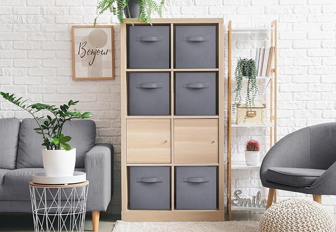 Sorbus Fabric Storage Cubes - 6 Foldable Storage Bins for Organizing Pantry, Cubbies, Toy Box - Clothes Storage & Closet Organizer - 13 Inch Collapsible Cube Baskets for Shelves with Handle