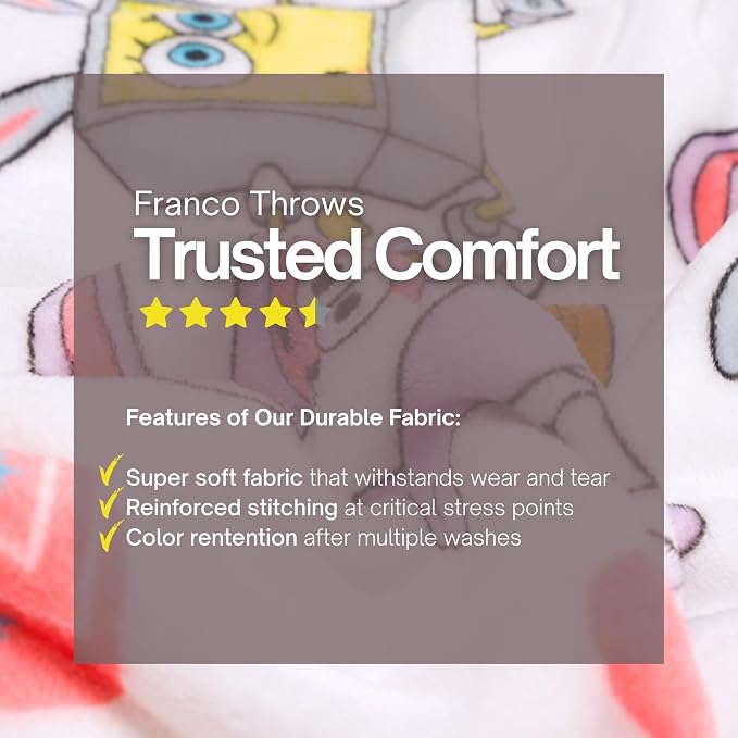 Spongebob Squarepants Fluffy Throw 50 in x 70 in – Soft Plush Lightweight Blanket for Couch, Bed & Travel (100% Officially Licensed Product) by Franco Collectibles