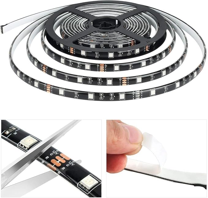 MIHEAL 5050 RGB Black PCB LED Strip 32.8Ft 300Leds Waterproof Kit | Comes with IR remote and power supply, flexible light tape for truck, kitchen, bedroom & indoor home decor