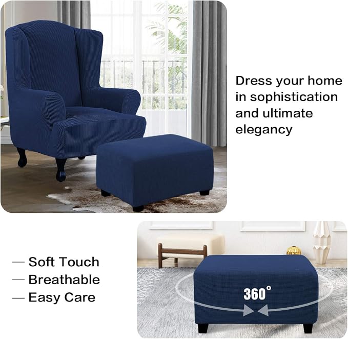 H.VERSAILTEX Ottoman Cover Slipcover Rectangle Fit Length 29"-34" Footrest Sofa Slipcovers Stool Cover Footstool Protector Covers Feature Stretch Thick Soft Jacquard Fabric Removable Washable - Navy